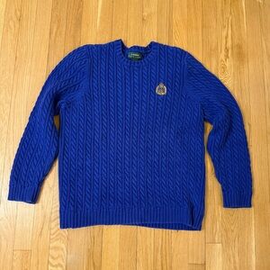 Vintage Lauren Ralph Lauren Women's Blue Cotton Crested Sweater Size Medium